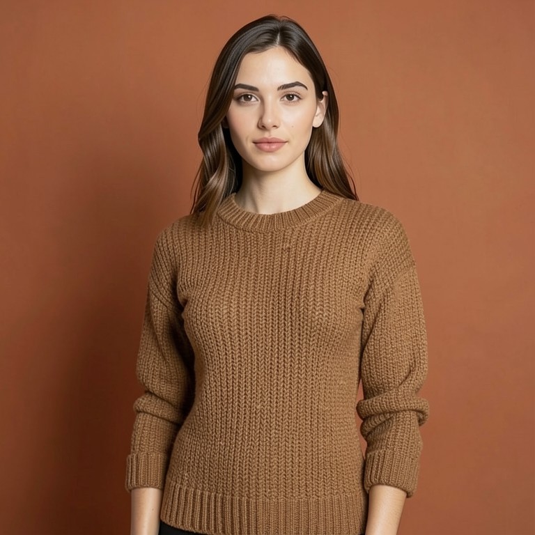 Sweater flat-lay + model wearing it — result